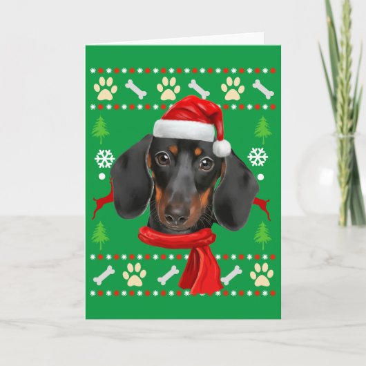 Dachshund Dog Ugly kerst Kaart (Voorkant)