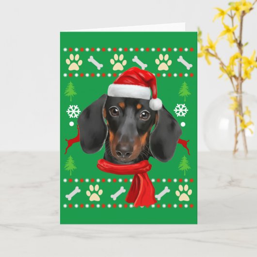 Dachshund Dog Ugly kerst Kaart (Gele Bloem)