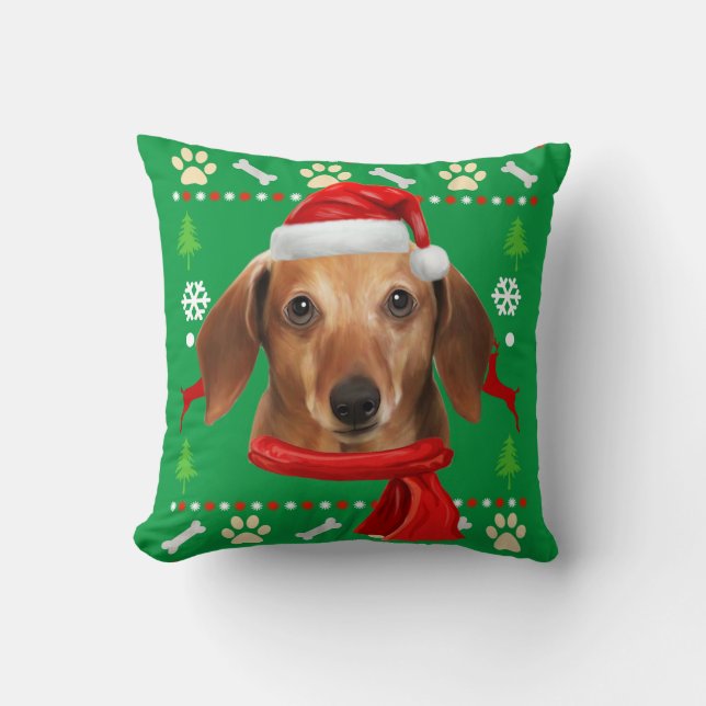 Dachshund Dog Ugly kerst Kussen (Voorkant)