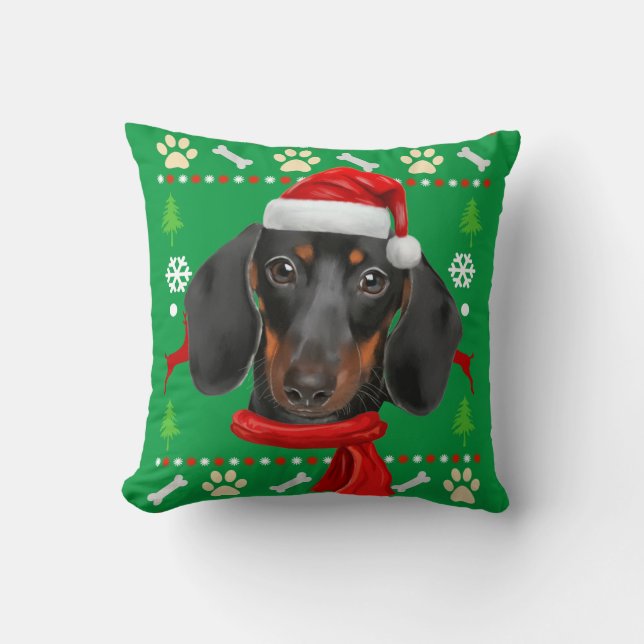 Dachshund Dog Ugly kerst Kussen (Voorkant)