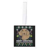 Dachshund Dog Ugly kerstSweater Style Kubus Ornament (Voorkant)