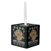 Dachshund Dog Ugly kerstSweater Style Kubus Ornament (Achter hoekig)