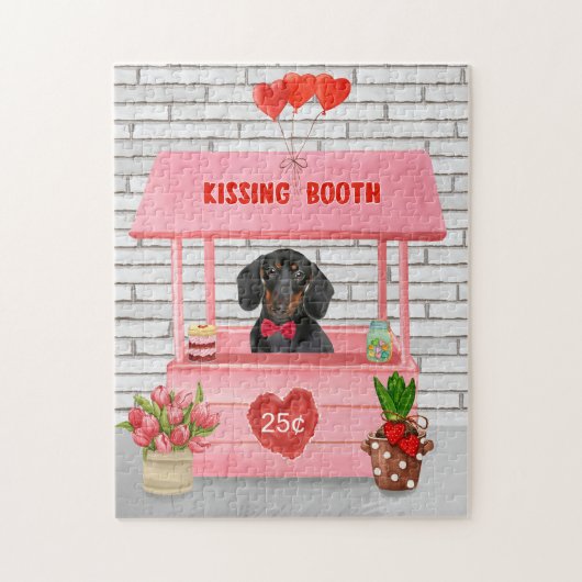 Dachshund Dog Valentijnsdag Kissing Booth Legpuzzel (Verticaal)