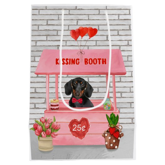 Dachshund Dog Valentijnsdag Kissing Booth Medium Cadeauzakje (Achterkant)
