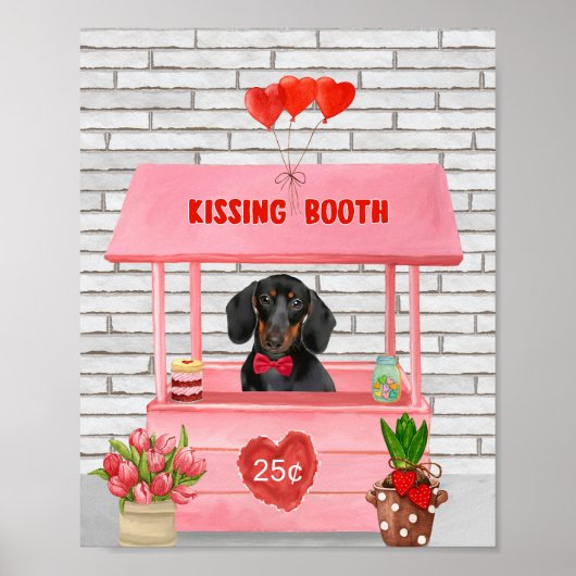 Dachshund Dog Valentijnsdag Kissing Booth Poster (Voorkant)