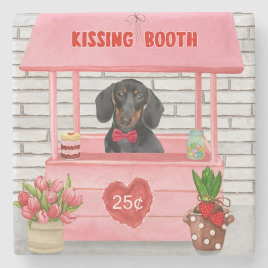 Dachshund Dog Valentijnsdag Kissing Booth Stenen Onderzetter (Voorkant)
