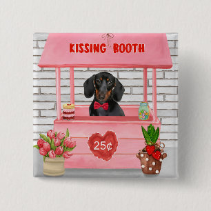 Dachshund Dog Valentijnsdag Kissing Booth Vierkante Button 5,1 Cm