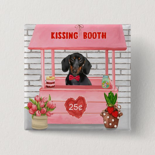 Dachshund Dog Valentijnsdag Kissing Booth Vierkante Button 5,1 Cm (Voorkant)