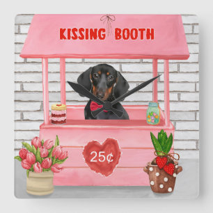 Dachshund Dog Valentijnsdag Kissing Booth Vierkante Klok