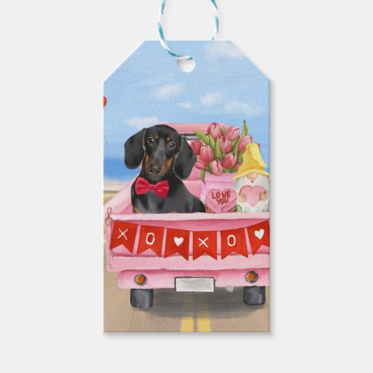 Dachshund Dog Valentijnsdag Truck Hearts Cadeaulabel (Voorkant)