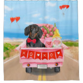 Dachshund Dog Valentijnsdag Truck Hearts Douchegordijn (Voorkant)