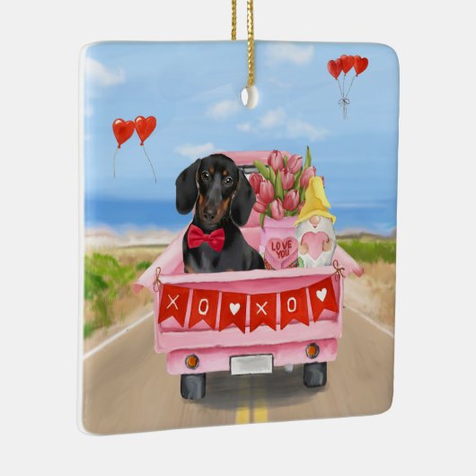 Dachshund Dog Valentijnsdag Truck Hearts Keramisch Ornament (Rechts)
