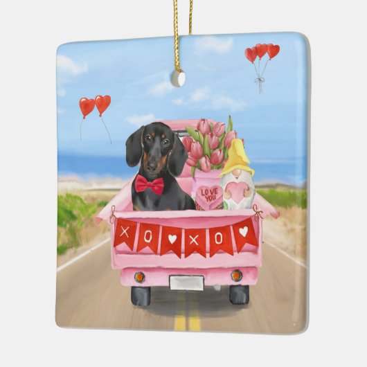 Dachshund Dog Valentijnsdag Truck Hearts Keramisch Ornament (Links)