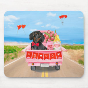 Dachshund Dog Valentijnsdag Truck Hearts Muismat