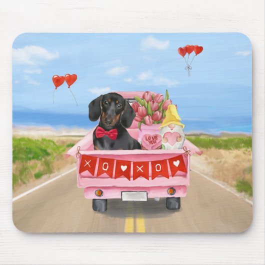 Dachshund Dog Valentijnsdag Truck Hearts Muismat (Voorkant)