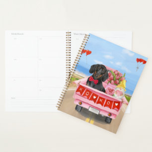 Dachshund Dog Valentijnsdag Truck Hearts Planner