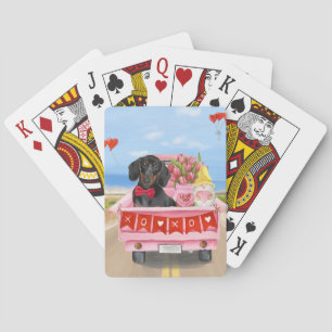 Dachshund Dog Valentijnsdag Truck Hearts Pokerkaarten