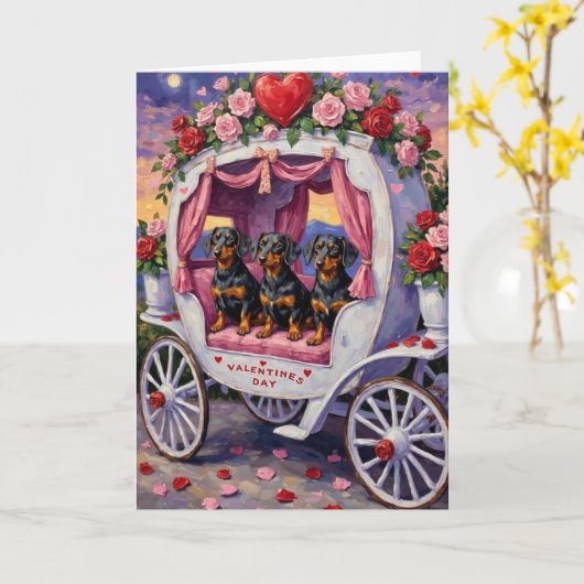 Dachshund Dog Valentine's Day Kaart (Gele Bloem)