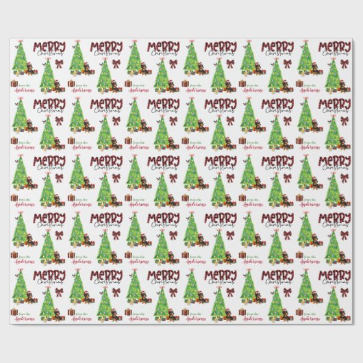 Dachshund Dog, vogel en kerstboom Cadeaupapier (Vlak)