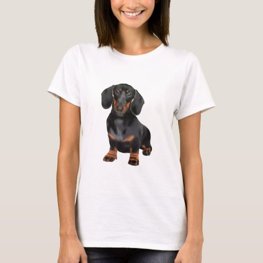 Dachshund Dog Waterverf Kunst Schilderen T-shirt (Voorkant)