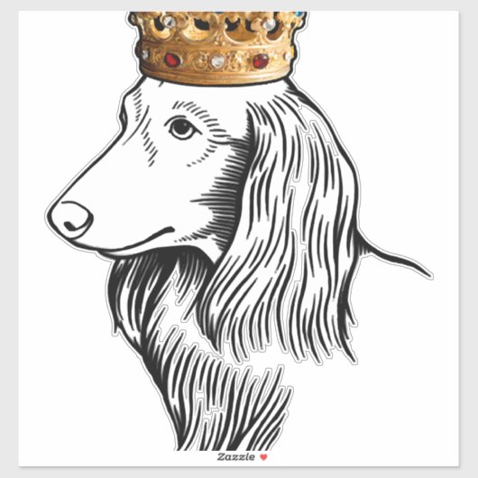 Dachshund Dog Wearing Crown Sticker (Vel)