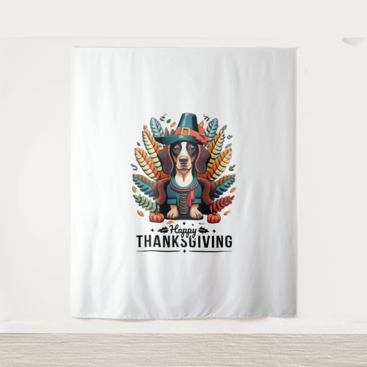 Dachshund Dog Weiner Turkije Kostuum Thanksgiving Wandkleed (Voorkant)