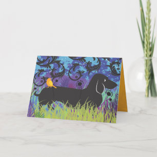 Dachshund Dog with Bird Greeting Card Kaart
