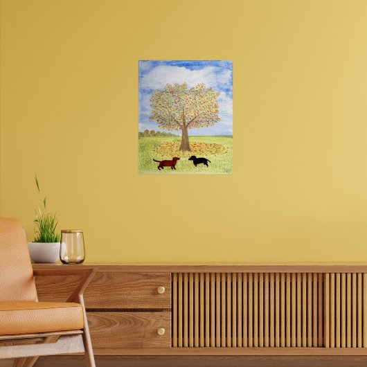 Dachshund Dogs Autumn Tree Walk Poster (Woonkamer 2)