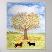 Dachshund Dogs Autumn Tree Walk Poster (Voorkant)