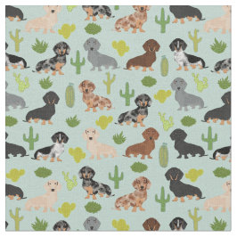 Dachshund dogs cactus mint stof