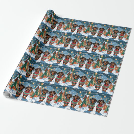 Dachshund Dogs Christmas Snow Holiday Cadeaupapier (Uitgerold)
