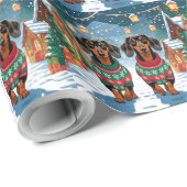 Dachshund Dogs Christmas Snow Holiday Cadeaupapier (Rol Hoek)