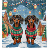Dachshund Dogs Christmas Snow Holiday Douchegordijn (Voorkant)
