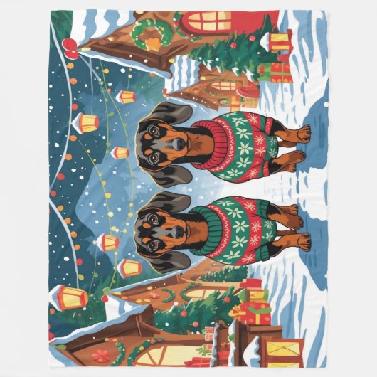 Dachshund Dogs Christmas Snow Holiday Fleece Deken (Voorkant)
