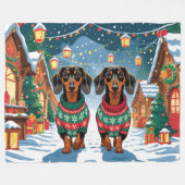 Dachshund Dogs Christmas Snow Holiday Fleece Deken (Voorkant (Horizontaal))