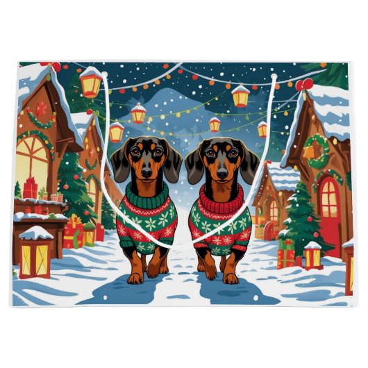 Dachshund Dogs Christmas Snow Holiday Groot Cadeauzakje (Voorkant)