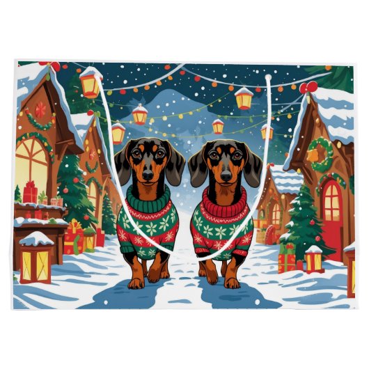 Dachshund Dogs Christmas Snow Holiday Groot Cadeauzakje (Achterkant)