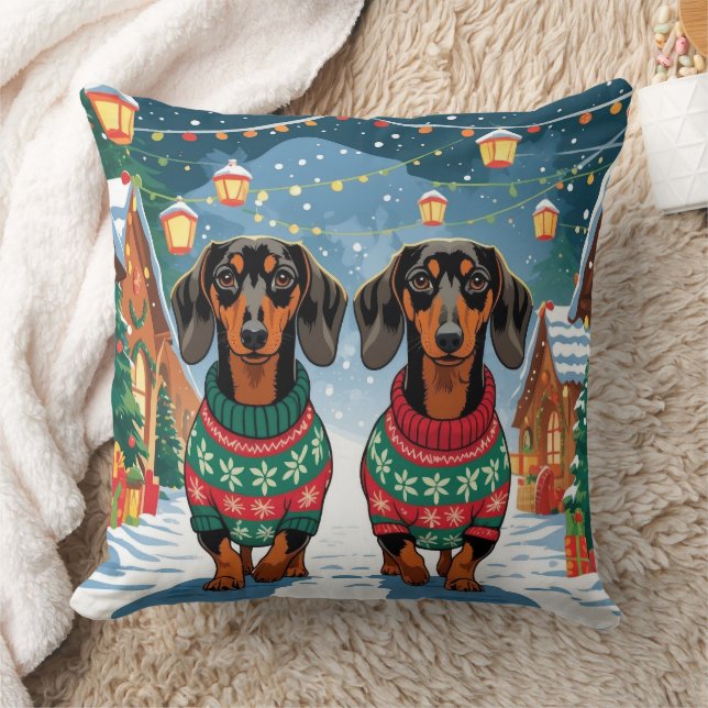 Dachshund Dogs Christmas Snow Holiday Kussen (Deken)