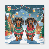 Dachshund Dogs Christmas Snow Holiday Magneet (Voorkant)