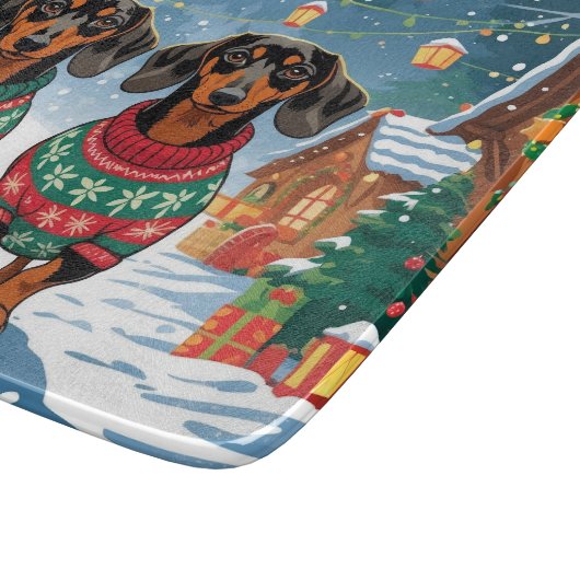 Dachshund Dogs Christmas Snow Holiday Snijplank (Hoek)