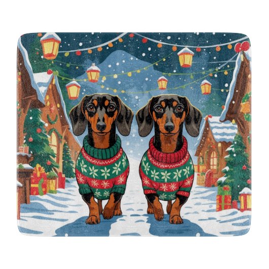 Dachshund Dogs Christmas Snow Holiday Snijplank (Voorkant)