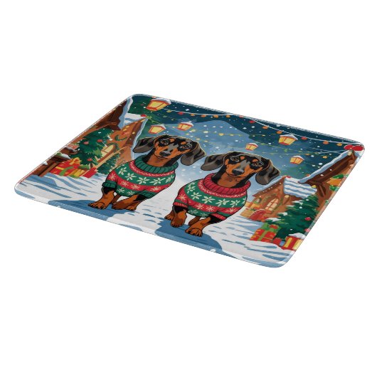Dachshund Dogs Christmas Snow Holiday Snijplank (Hoek)