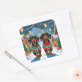 Dachshund Dogs Christmas Snow Holiday Vierkante Sticker (Envelop)