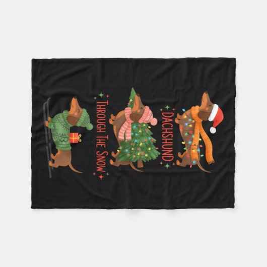 Dachshund Dogs Christmas Sweater Dachshund Through Fleece Deken (Voorkant (Horizontaal))