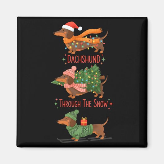 Dachshund Dogs Christmas Sweater Dachshund Through Magneet (Voorkant)