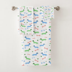 Dachshund Dogs Colorful Doxies Paws Green Bad Handdoek