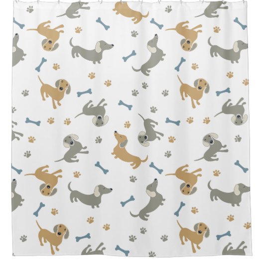 Dachshund Dogs en Botten Cute Pastel Douchegordijn (Voorkant)