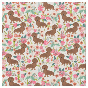 Dachshund dogs florale crème stof