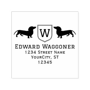 Dachshund Dogs Initiaal Crest Naam, retouradres Zelfinktende Stempel