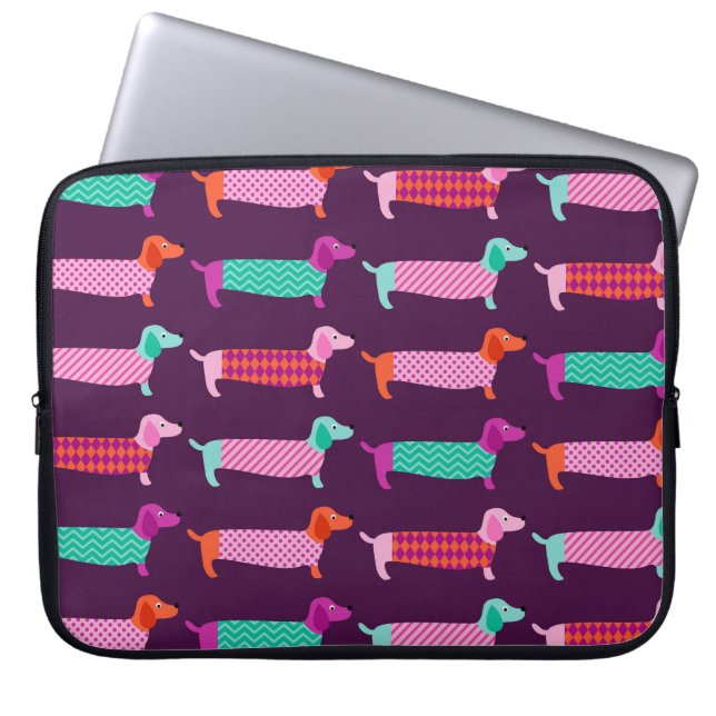 Dachshund Dogs: naadloos Schattige patroon. Laptop Sleeve (Voorkant)